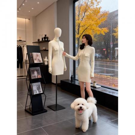 FA56056# 白色裙子修身包臀御姐春季短裙女新款长袖打底内搭针织连衣裙 服裝批發女裝批發服飾貨源