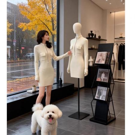 FA56056# 白色裙子修身包臀御姐春季短裙女新款长袖打底内搭针织连衣裙 服裝批發女裝批發服飾貨源