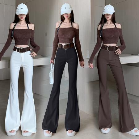 辣妹微喇西装裤女早春新款高腰显瘦垂感休闲拖地马蹄长裤 服裝批發女裝批發服飾貨源