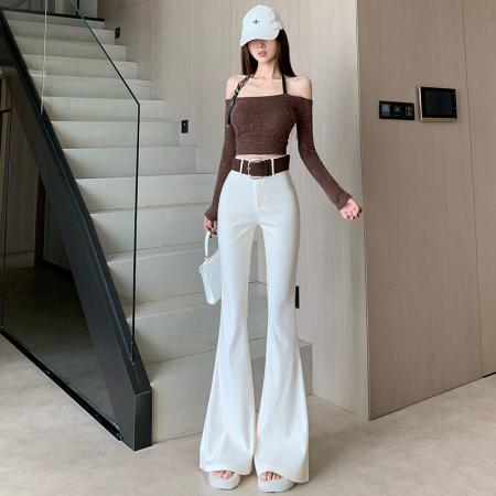 辣妹微喇西装裤女早春新款高腰显瘦垂感休闲拖地马蹄长裤 服裝批發女裝批發服飾貨源