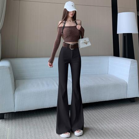 辣妹微喇西装裤女早春新款高腰显瘦垂感休闲拖地马蹄长裤 服裝批發女裝批發服飾貨源