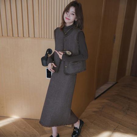 FA56067# 今年流行时尚套装法式气质干练职业小香风马甲半身裙三件套 服裝批發女裝批發服飾貨源