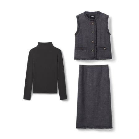 FA56067# 今年流行时尚套装法式气质干练职业小香风马甲半身裙三件套 服裝批發女裝批發服飾貨源