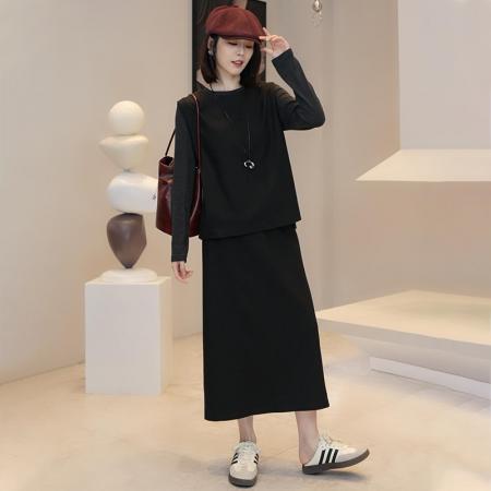 FA56068# 时尚连衣裙套装春秋洋气质显瘦马甲打底衫半身裙三件套 服裝批發女裝批發服飾貨源