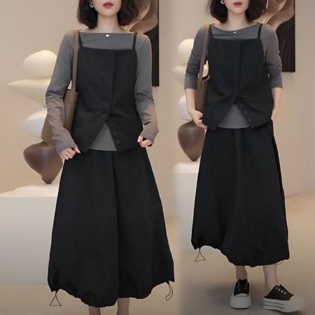 FA56069# 高级感气质休闲套装裙女春秋显瘦马甲半身裙打底三件套 服裝批發女裝批發服飾貨源