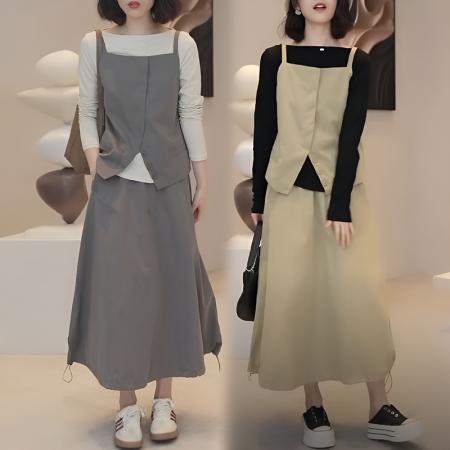 FA56069# 高级感气质休闲套装裙女春秋显瘦马甲半身裙打底三件套 服裝批發女裝批發服飾貨源