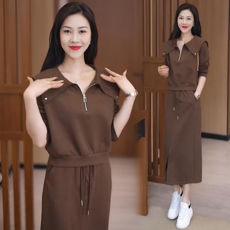 FA56070# 海军领卫衣半身裙两件套女春秋新款时尚高级感气质套装 服裝批發女裝批發服飾貨源