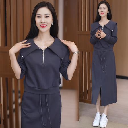 FA56070# 海军领卫衣半身裙两件套女春秋新款时尚高级感气质套装 服裝批發女裝批發服飾貨源