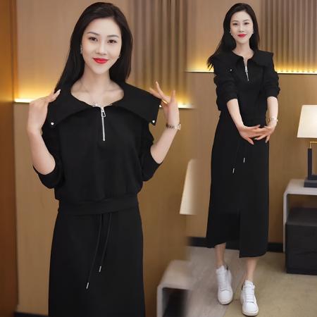 FA56070# 海军领卫衣半身裙两件套女春秋新款时尚高级感气质套装 服裝批發女裝批發服飾貨源