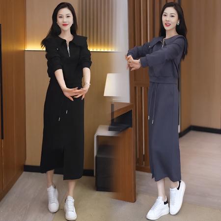 FA56070# 海军领卫衣半身裙两件套女春秋新款时尚高级感气质套装 服裝批發女裝批發服飾貨源