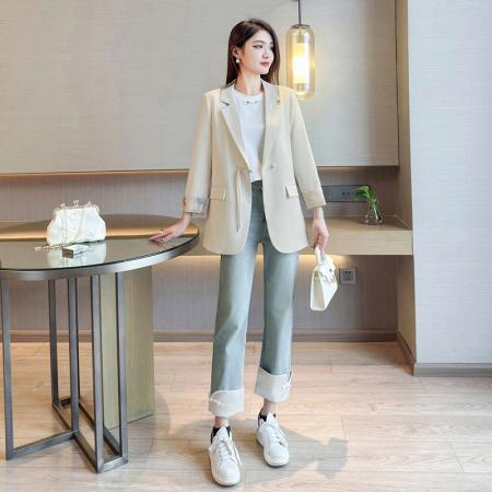 FA56071# 新中式国风西装外套女新款春秋小个子休闲气质黑色上衣 服裝批發女裝批發服飾貨源