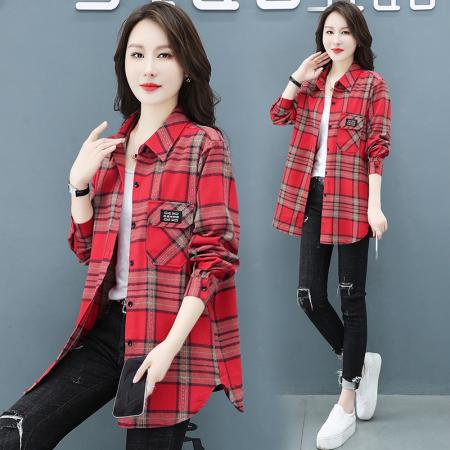 FA56072# 春秋遮肉显瘦格子衬衫女洋气减龄显瘦外套休闲时尚潮高端上衣 服裝批發女裝批發服飾貨源