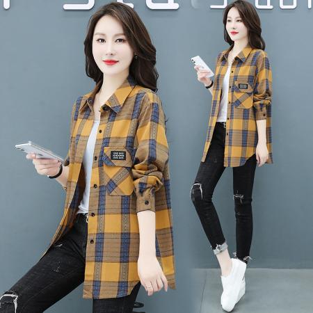 FA56072# 春秋遮肉显瘦格子衬衫女洋气减龄显瘦外套休闲时尚潮高端上衣 服裝批發女裝批發服飾貨源