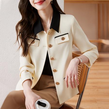 FA56074# 小香风短款西装外套女春秋撞色拼接高级感气质名媛小个子西服上衣 服裝批發女裝批發服飾貨源