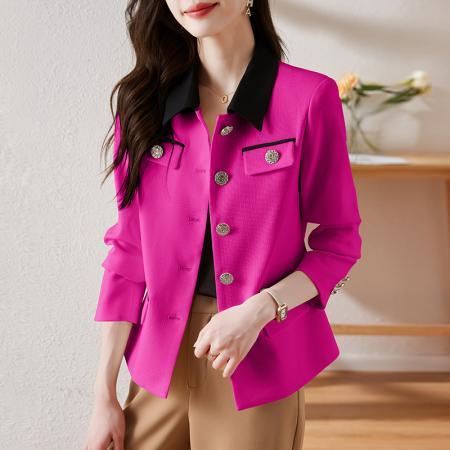 FA56074# 小香风短款西装外套女春秋撞色拼接高级感气质名媛小个子西服上衣 服裝批發女裝批發服飾貨源