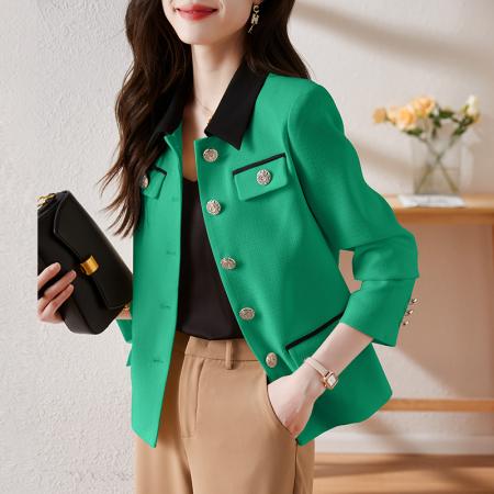 FA56074# 小香风短款西装外套女春秋撞色拼接高级感气质名媛小个子西服上衣 服裝批發女裝批發服飾貨源