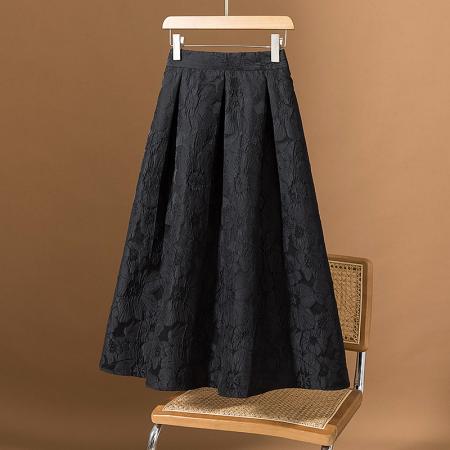 大码女装秋冬新款法式复古重工提花高腰显瘦a字蓬蓬褶半身裙 服裝批發女裝批發服飾貨源