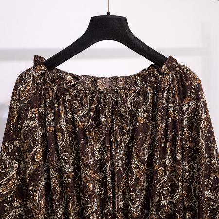 FA56076# 大码女装新款韩版高级感复古洋气碎花腰带蓬蓬裙衬裙连衣裙 服裝批發女裝批發服飾貨源