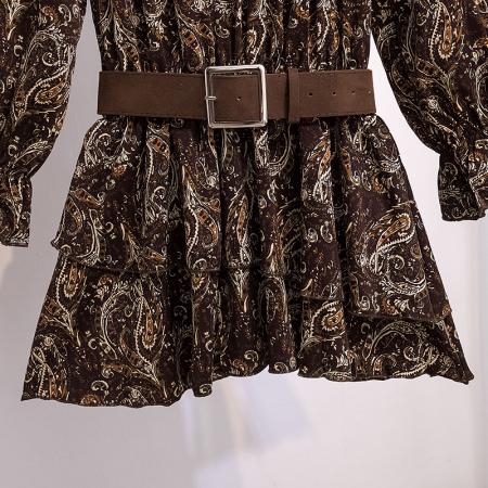 FA56076# 大码女装新款韩版高级感复古洋气碎花腰带蓬蓬裙衬裙连衣裙 服裝批發女裝批發服飾貨源