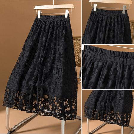 大码女装新款韩版刺绣网纱裙立体设计剪花烧裙胯显瘦花半身 服裝批發女裝批發服飾貨源