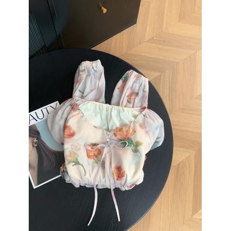 法式温柔风气质印花长袖衬衫女新款时尚小众别致上衣 服裝批發女裝批發服飾貨源