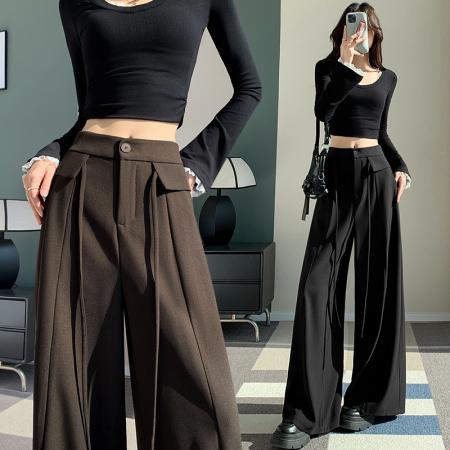 西装阔腿裤女春季新款高腰显瘦宽松直筒垂感休闲拖地长裤 服裝批發女裝批發服飾貨源