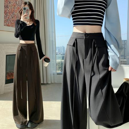 西装阔腿裤女春季新款高腰显瘦宽松直筒垂感休闲拖地长裤 服裝批發女裝批發服飾貨源