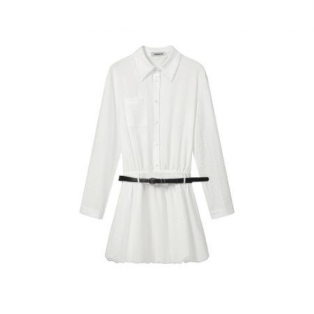 春装新款山茶白茉莉极简衬衫连衣裙女休闲气质花苞裙短裙 服裝批發女裝批發服飾貨源