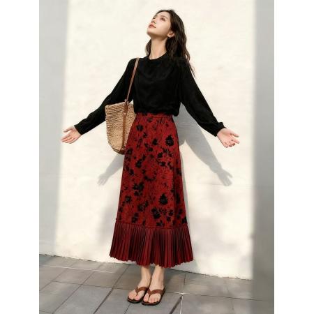 FA56101# 新款百搭秋冬季显瘦风松弛感大方得体文艺气质经典复古半身裙 服裝批發女裝批發服飾貨源