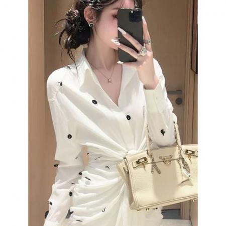 FA56103# 千金穿搭巨好看重要场合漂亮温柔高知白色衬衫连衣裙春新款 服裝批發女裝批發服飾貨源