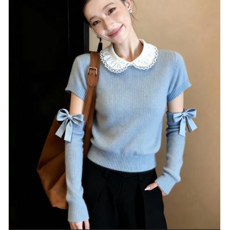 FA56108# 独特超好看娃娃领袖套针织衫女洋气漂亮春季穿搭打底衫高级感上衣 服裝批發女裝批發服飾貨源