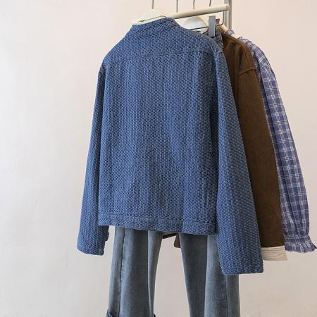 FA56139# 大码春季新款肌理感牛仔小香风外套女蓝色立领夹克上衣 服裝批發女裝批發服飾貨源