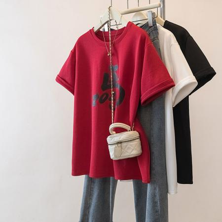 FA56141# 大码马年红色圆领印花本命年正肩短袖T恤女春夏新款 服裝批發女裝批發服飾貨源