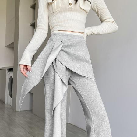 FA56146# 假两件美式辣妹弹力微喇裤女春夏新款高腰显瘦韩版休闲裤潮 服裝批發女裝批發服飾貨源