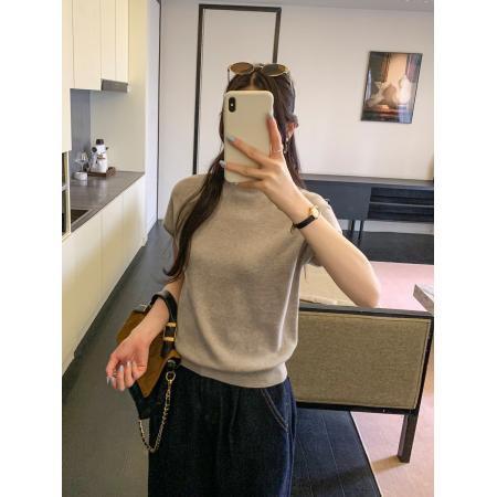 FA56149# 图半高领无袖针织衫女夏季修身显瘦设计感毛衣收腰高级感上衣 服裝批發女裝批發服飾貨源