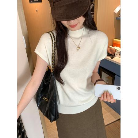 FA56149# 图半高领无袖针织衫女夏季修身显瘦设计感毛衣收腰高级感上衣 服裝批發女裝批發服飾貨源