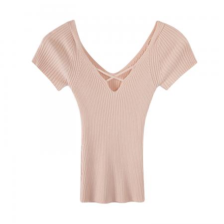 FA56150# 图御姐辣妹镂空V领短袖针织衫女夏季新款修身高级感上衣 服裝批發女裝批發服飾貨源