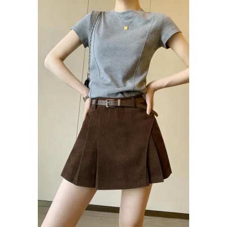 FA56161# 韩系灯芯绒半身裙女高腰不对称设计感百褶内衬复古显瘦短裙子 服裝批發女裝批發服飾貨源