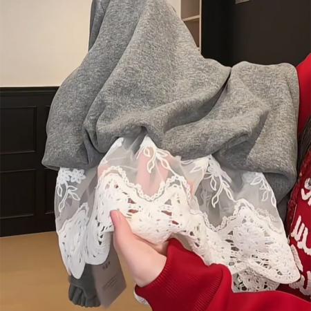 FA56171# 薄款卫衣女春秋薄拉链新款蕾丝假两件宽松纯色立领上衣 服裝批發女裝批發服飾貨源