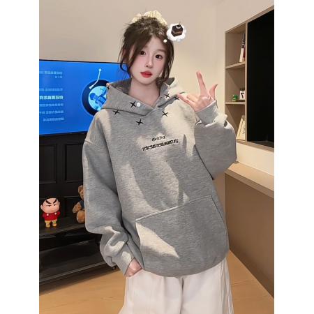 FA56175# 薄款卫衣男女情侣装春秋薄新款设计感宽松刺绣花连帽上衣 服裝批發女裝批發服飾貨源