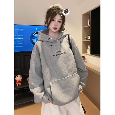 FA56175# 薄款卫衣男女情侣装春秋薄新款设计感宽松刺绣花连帽上衣 服裝批發女裝批發服飾貨源