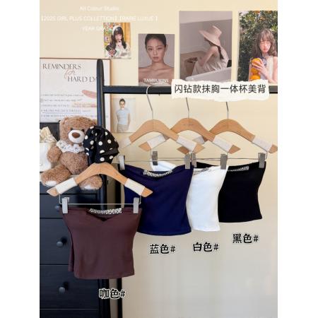 FA56178# 纯欲风性感抹胸上衣女镂空钻钻背心自带胸垫 服裝批發女裝批發服飾貨源