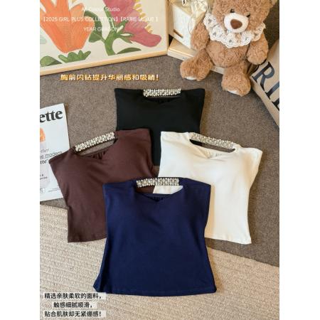 FA56178# 纯欲风性感抹胸上衣女镂空钻钻背心自带胸垫 服裝批發女裝批發服飾貨源