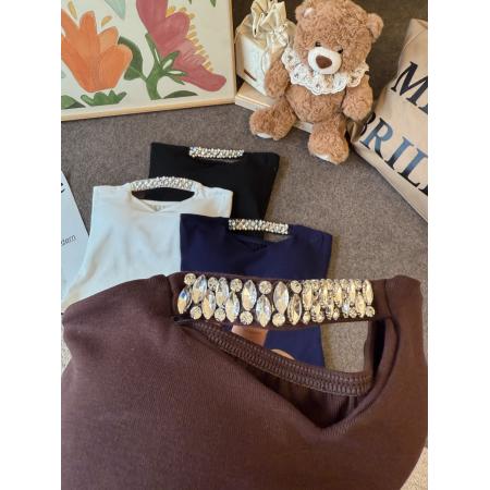 FA56178# 纯欲风性感抹胸上衣女镂空钻钻背心自带胸垫 服裝批發女裝批發服飾貨源