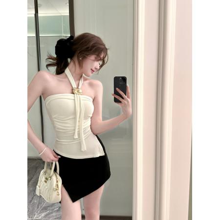 FA56179# 法式辣妹性感挂脖抹胸式吊带背心不规则打底上衣 服裝批發女裝批發服飾貨源