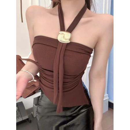 FA56179# 法式辣妹性感挂脖抹胸式吊带背心不规则打底上衣 服裝批發女裝批發服飾貨源