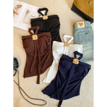 FA56179# 法式辣妹性感挂脖抹胸式吊带背心不规则打底上衣 服裝批發女裝批發服飾貨源