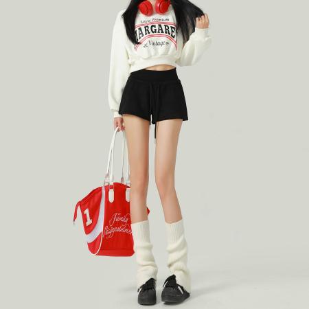 FA56185# 咖啡色鹿皮绒高腰休闲短裤女秋冬新款松紧腰显瘦外穿a字热裤 服裝批發女裝批發服飾貨源