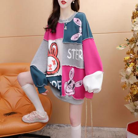 FA56189# 斜纹春秋薄款圆领卫衣宽松中长款外套女 服裝批發女裝批發服飾貨源