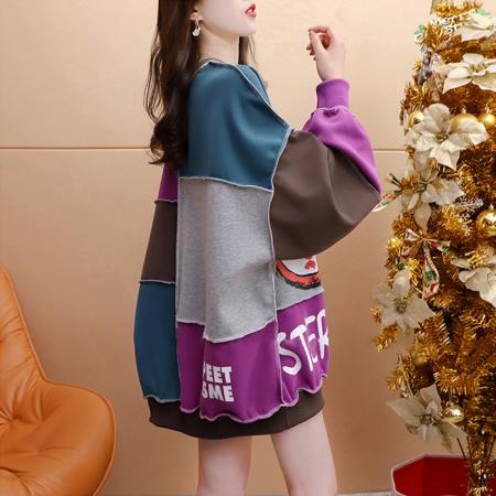 FA56189# 斜纹春秋薄款圆领卫衣宽松中长款外套女 服裝批發女裝批發服飾貨源